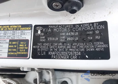 2009 Kia Rondo Lx z USA, uszkodzony, nr VIN KNAFG528197267834